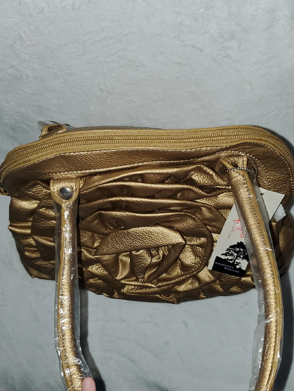 NWT Grammercy Designs By James Kerr Metallic Gold Rose Shoulder Bag